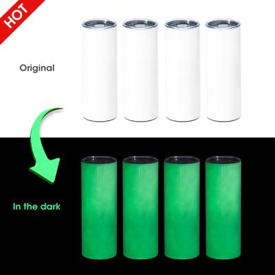 China Stainless Steel 20oz PORTABLE Blank Glow Straight Skinny Tumbler in Dark Bulk Sublimation Tumblers Mug for sale