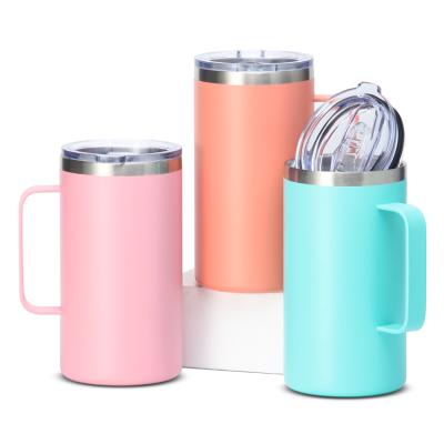 China Sustainable Powder Coated 20oz 14oz 12oz Custom Coffee Insulated Stainless Steel Coffee Mugs With Handle for sale