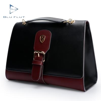 China Hot Selling Blu Flut Fashion Bucket Bag Ladies Elegant Leather Handbags Full Grain Handmade Leather Bags With Metal Chain for sale