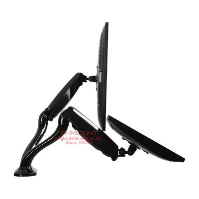 China DL-LDT09 Precision Aviation Aluminum+ Full Motion 360 Screen Table Mount Double Air Press Plastic Gas Strut Rotate 2 Monitor Support Stand Desk Bracket for sale