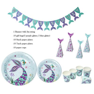 China Cardboard Hawin Mermaid Theme Party Supplies Banners Dishes Gift Bags Birthday Party Decoration Package Services for sale