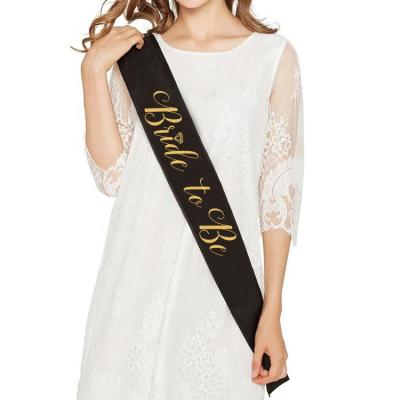 China Beautiful good quality one layer black satin sash with gold glitter lettering, bride to be sash for sale