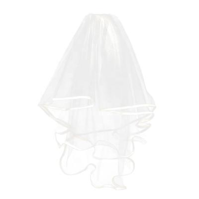 China Cute White Ribbon Edge Small Bridal Wedding Veil , Bachelor Party Wedding Veil With Comb for sale