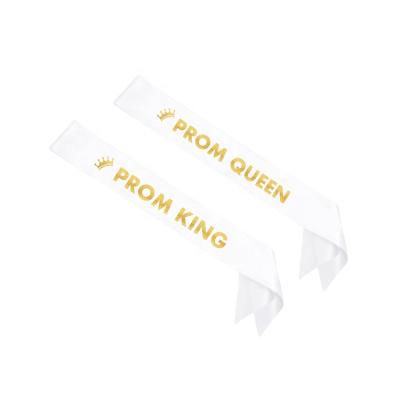 China Gold glitter printing 2020 new arrival white ribbon graduation party supply sash, prom dress decoration for sale