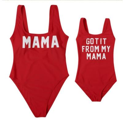 China Manufacturer Breathable Solid Color Letter Print Matching Mommy and Me Mother Baby Kid Bikini One Piece Family Swimwear Swimwear and Beachwear for sale