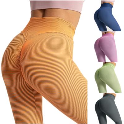 China 2021 Breathable Women Lift Up Buttocks Pants High Waist Sports Gaiters Stripe Tight Jogging Fitness Yoga Seamless Pants for sale