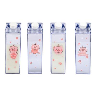 China Modern BPA Free Leakproof Transparent Square Milk Carton Shaped Double Wall Clear Acrylic Plastic Milk Bottle 17oz 500ml 34oz 1000ml for sale