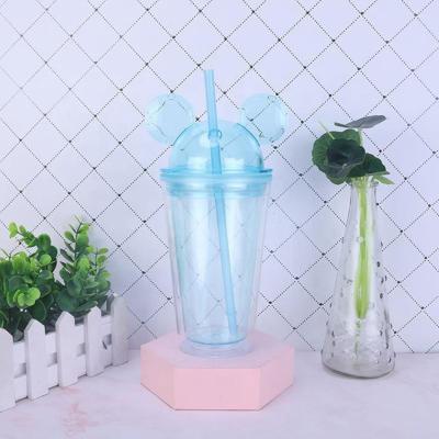 China 2022 New Tumbler Fashion Design Tumbler Mouse Ear Plastic Sustainable Design Water Bottle Drinking Tumbler For Kids for sale