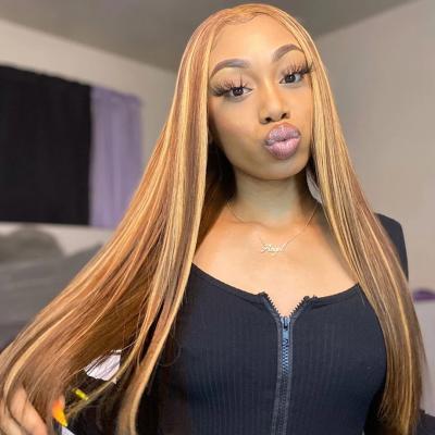 China Silky Straight Lace Front Ombre Blonde Brown Wigs, 30 Inch Brazilian Straight Hair 613 Highlight Wig Hair Band 13x4 Lace Front Wig for sale