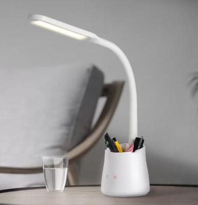 China 2021 NEW 7W Modern Flexible Led Pen Holder Table Lamp USB Sync And Phone Bracket Design Rechargeable Battery Touch With Pen Holder for sale