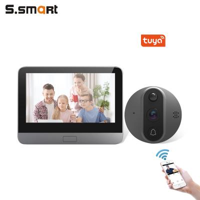 China Motion Detection Price 720P Digital Good Door Hole Viewer Works Wireless Audio Intercom Door Bell With Tuya APP for sale