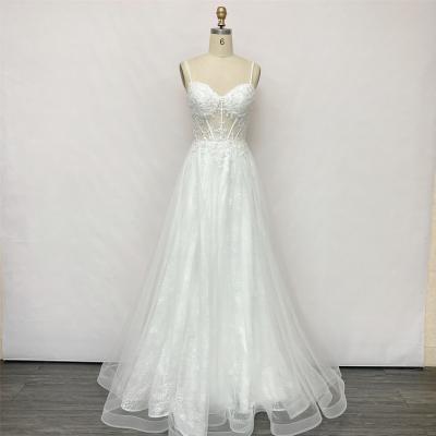 China Fashion Anti-Static Tulle Spaghetti Straps White Dresses Bride Wedding Dress for sale