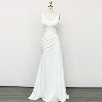 China Anti-Static Noble Satin Floor Length Bride Gown Sleeveless White Wedding Dresses for sale