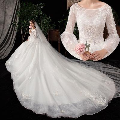 China Anti-Static New Style 1.5m long tail white appliques Wedding Dresses Bride Gown for sale