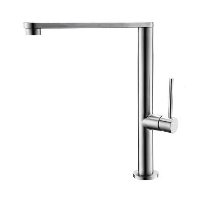 China Modern Square L Shape 304 Stainless Steel Kitchen Faucet Deck Mounted 25mm Cartridge Europe Slim Mixer Tap for sale