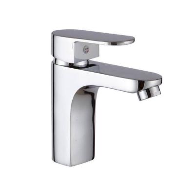 China Modern Square Basin Faucet Metered Brass Deck Mounted Bathroom Single Mixer Chrome Faucet Water Handle Sanitary Ware for sale