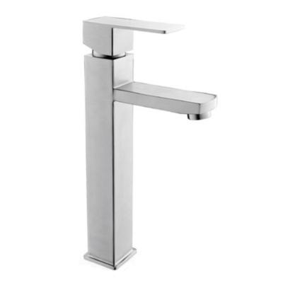 China Square Shape High Metered Single Handle Brush Hot And Cold Mixer Taps 304 Stainless Steel Basin Water Faucet Tall Bathroom Faucet for sale