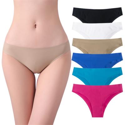 China Wholesale Antibacterial Fancy Seamless Cotton Ladies Panties Ice-silk Women's Solid Color Hot Sexy Girl Thongs Thongs for sale