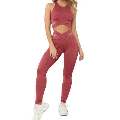 China 2021 QUICK DRY Seamless 2 Piece Set Sports Running Yoga Apparel Gym Fitness Wear High Waisted Workout Leggings Yoga Set for sale