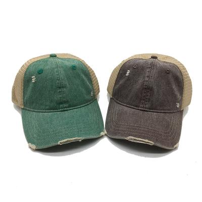 China Low Profile JOINT Plain Washed Cotton Twill 6 Panel Hats Custom Blank Trucker Hat Mesh for sale