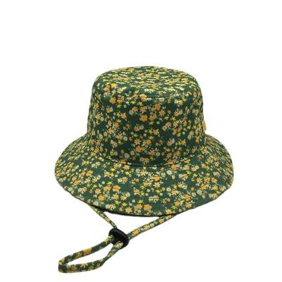 China Custom Picture Cotton Printed Toddlers Sublimation Kid Child Summer Floral Baby Bucket Hat With String for sale