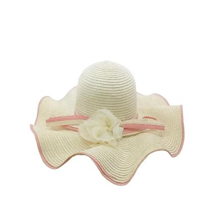 China Wholesale Striped Wide Brim Straw Cap Custom Panama Straw Beach Hat Women for sale