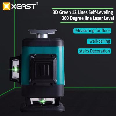 China XEAST 12 Best Green 3D Lines Self-Leveling Line 360 ​​Degree Laser Level Measuring Floor/Wall/Ceiling/Stairs Decoration 130*120*140mm for sale