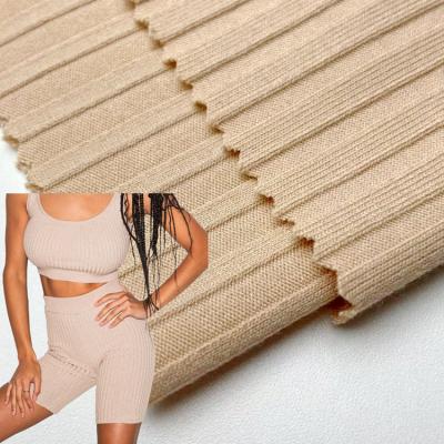 China Good Custom Solid Wide Squishy Stretch Rayon Polyester 290gsm 7*6 Rib Knit Fabric For Underwear Yoga Leggings for sale