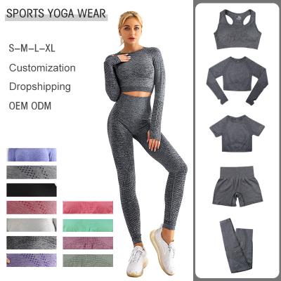 China OEM Seamless Workout Logo Women Fitness Sportswear 5Pcs Long Sleeves Breathable Custom Bra Gaiters Set Active Yoga Wear for sale