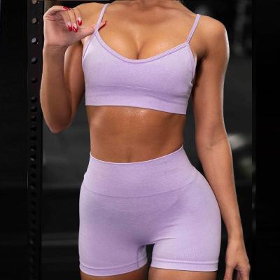 China 2 Piece Solid Color Breathable Short Sets Summer Yoga Short Set Short Leggings Set For Women for sale