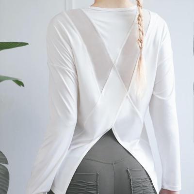 China Breathable Women Back Design Mesh Shirts Tops Long Sleeves Breathable Yoga Wear Light Gym Clothes Long Sleeve Slim Fit T-Shirt for sale