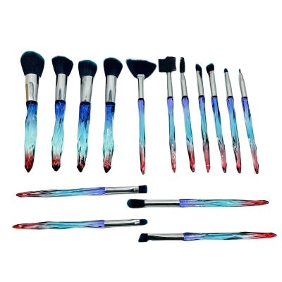 China Plastic + Nylon Makeup Brush Set 15 Crystal Cosmetic Brushes Foundation Concealer Face Powder Eyeshadow Accent Brush Kit For Makeup for sale