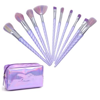 China 10 Piece Plastic Professional Makeup Brush Set Rainbow Color Cosmetic Brushes Private Label Makeup Brushes for sale