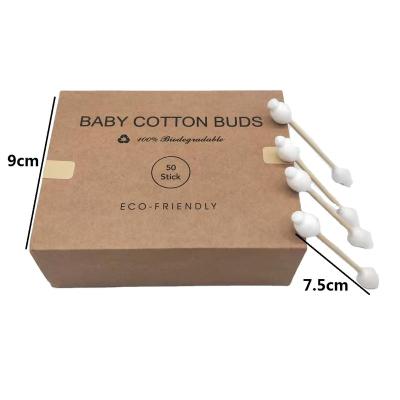 China Safety Biodegradable Bamboo Ear Sticks Double Head Personal Care Cotton Cleaning Buds For Baby for sale