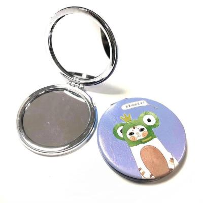 China Customized PU Leather Design Vanity Round Makeup Pocket Cosmetic Compact Mirror for sale