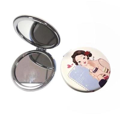 China Customized Minimalist Design PU Leather Vanity Round Makeup Cosmetic Pouch Compact Mirror for sale