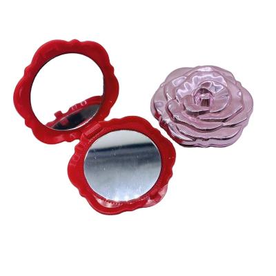 China Custom Logo Plastic Vintage Flower Shape Custom Makeup Mirror Portable Double Sided Cosmetic Mirror for sale