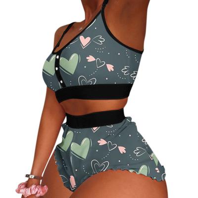 China QUICK DRY Custom Spring And Summer Valentines Day 2 Piece Silk Sleepwear 2022 Pajama Set Ladies Lingerie Women's Sexy Solid Nightwear for sale