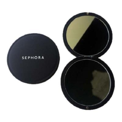 China Small Portable Black Plastic Double Side Lighted Round Folding Make Up Pocket Mirror for sale