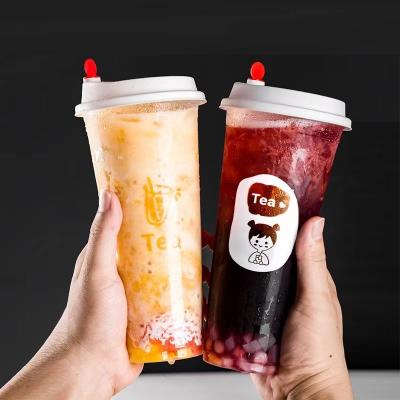 China Factory Custom Injection HARD AND THICK Logo Printed Clear pp Disposable Plastic Juice Bubble Milk Tea Smoothie Cups with Lids for sale