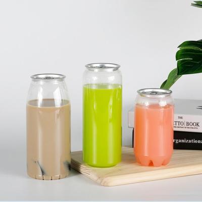 China Factory direct HARD AND THICK clear plastic tins 350ml 500ml 650ml for milk tea or juice with aluminum foil easy open lid for sale