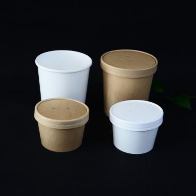 China HARD AND THICK Factory Kraft Paper Soup Cups White Disposable Paper Tubs Rolls With Paper Lids for sale