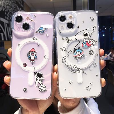 China Cute Cartoon Astronaut Waterproof Magnetic Magsafe Phone Case For iPhone 14 pro 13 12 11 14 max plus wireless charging clear soft cover for sale