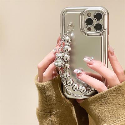 China Matte Silver Bear Wristchain Soft Phone Case Luxury Plating Bracelet Waterproof For iPhone 14 pro 14 max plus 13 pro 11 12 silicone cover for sale