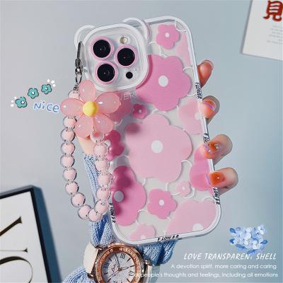 China Cute Waterproof 3D Bear Ear Flower Hang Phone Chain Clear Soft Case For iphone 14 pro 13 12 11 Max XR XS X 7 8 Se plus MiNi Luxury Cover for sale