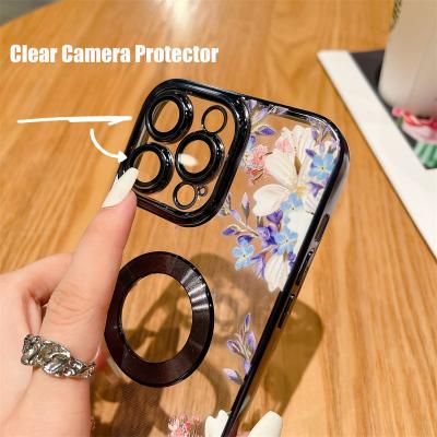 China Clear Plated Waterproof iPhone 14 pro Max Plus 13 de Logo Hole Phone Case For pro Max Retro Floral Protective Film 12 11 shockproof bag for sale