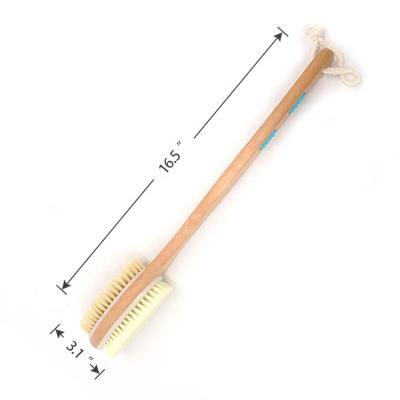 China All Natural Long Handle Double Sided Shower Brush With Soft And Stiff Bristle Wooden Bath Brush For Exfoliating Skin And Gentle Body Scrub for sale