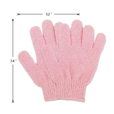 China EXFOLIATE Customized Premium Double Sided Five Finger Body Scrubber Bath Glove Rub Pink Scrub Gloves Exfoliating for sale