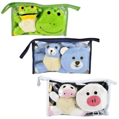 China Jumpsuit suit. Customized Portable Kids Bath Gift Set Baby Shower Portable Bath Gift Set Including Toiletry Bag and Cute Bath Scrubber for sale