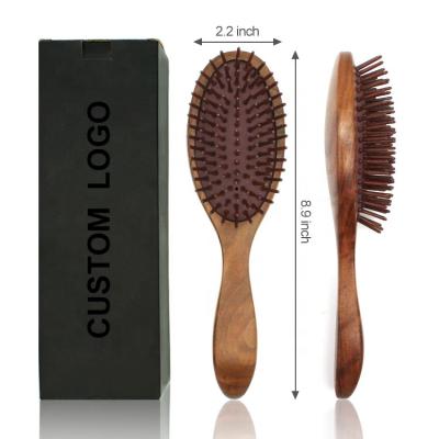 China LOGO Printing Luxury Air Cushion Nondisposable Paddle Hair Brush Walnut Wooden Hair Brush For Scalp Massage for sale